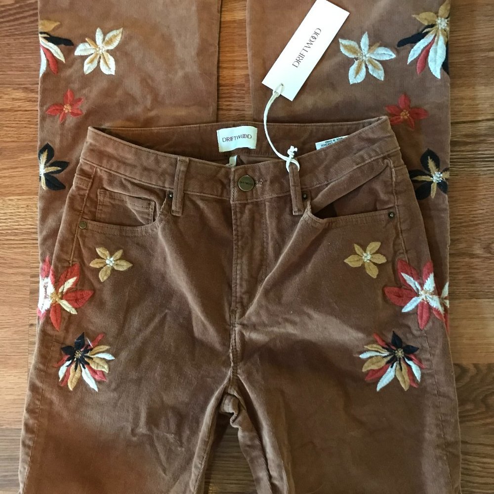 NWT Driftwood corduroy embroidered fall flare jeans 26